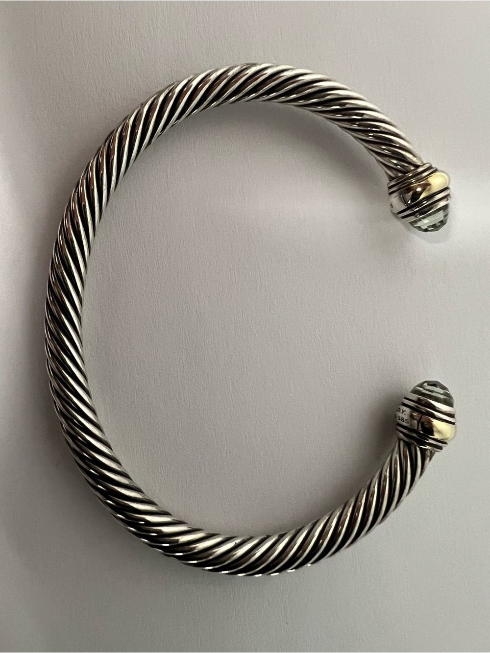 David Yurman Cable Cuff Bracelet – Sterling Silver & 14K Gold with Green Stone